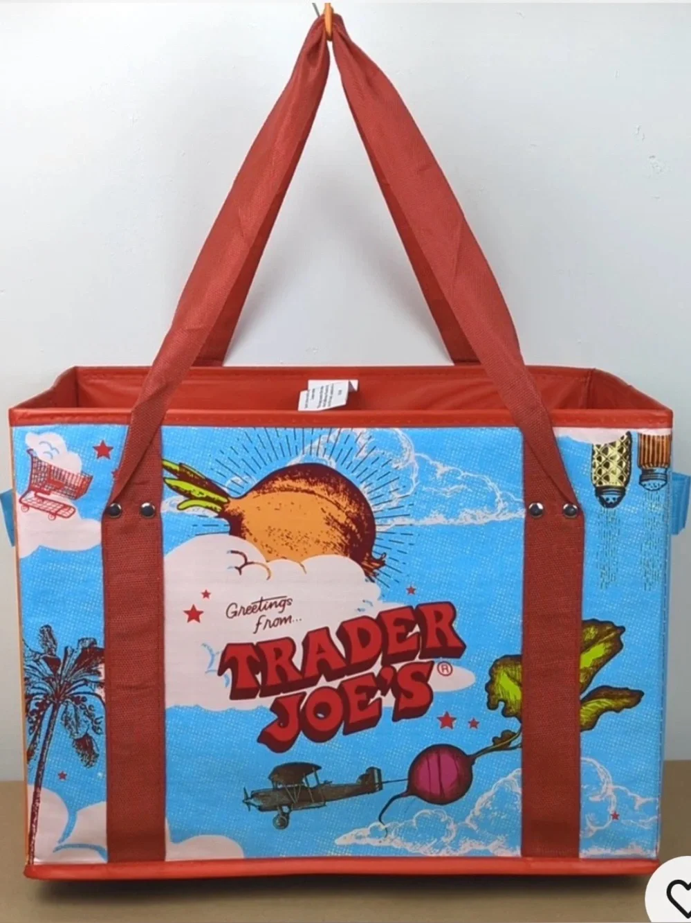 NEW TRADER JOE'S STAND UP COLLAPSIBLE TOTE GROCERY BAG STURDY AND STORABLE